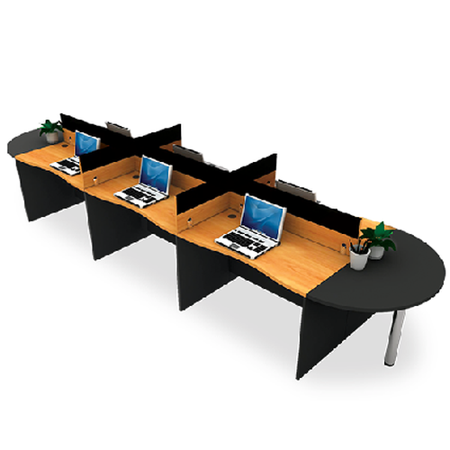 MT-WBC026  ชุด work Station 6 ที่นั่ง พร้อมตัวต่อโค้งโต๊ะประชุม (Top Wave)/MT-WBC026