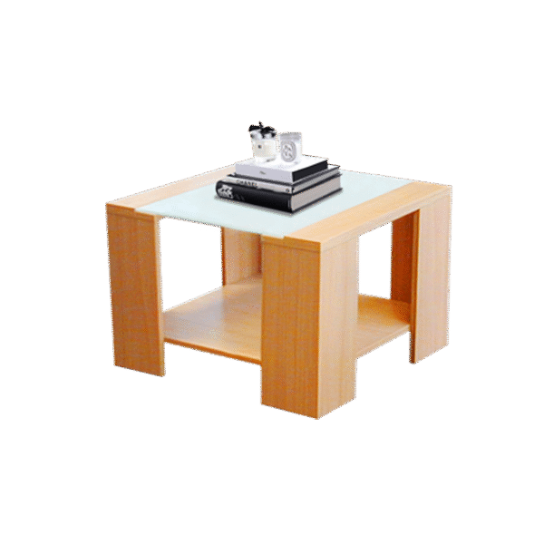 T5G-60 โต๊ะกลางไม้ + TOP กระจกฝ้า เฟอร์นิเจอร์ไม้ ขนาด W60xD60xH40 cm.